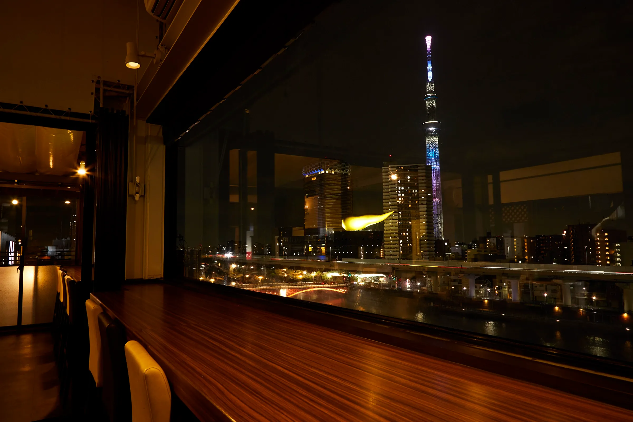 Night view of the Sumida River from Lounge Vista
